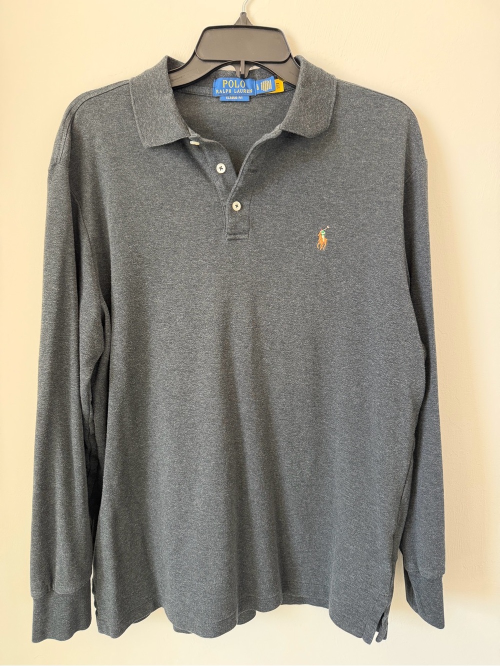 Ralph Lauren Long-Sleeve Polo Shirt in Charcoal Gray